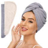 2 Pack Microfiber Hair Towel Wrap for Women, Anti Frizz Quick Drying Hair Turban for All Hair Style, Absorbent and Lightweight (Beige + Grey)