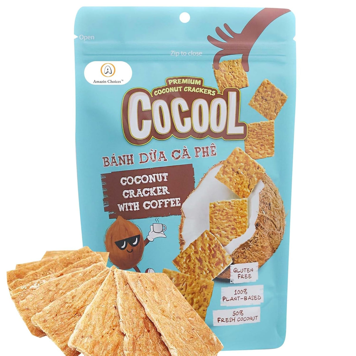 AMAZIN CHOICES Coconut Cracker With Coffee - Gluten-Free, Vegan Friendly, No Preservatives, Non GMO Coconut Crackers, Snack Viet - 2.82oz