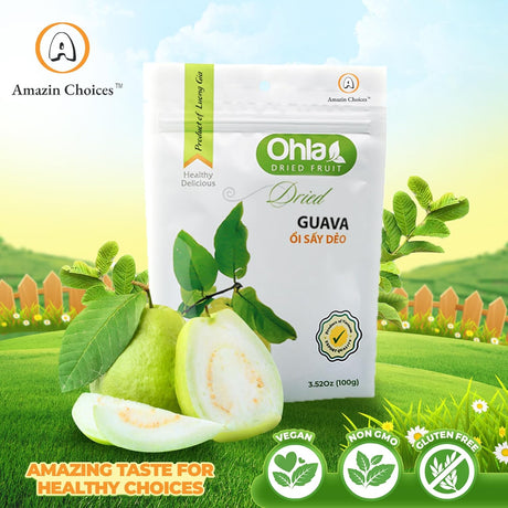 Amazin Choices Dried Guava - Gluten-Free, Vegan Snack - Non-GMO, Exotic Vietnamese Guava Slices, Snack Viet - 3.52oz