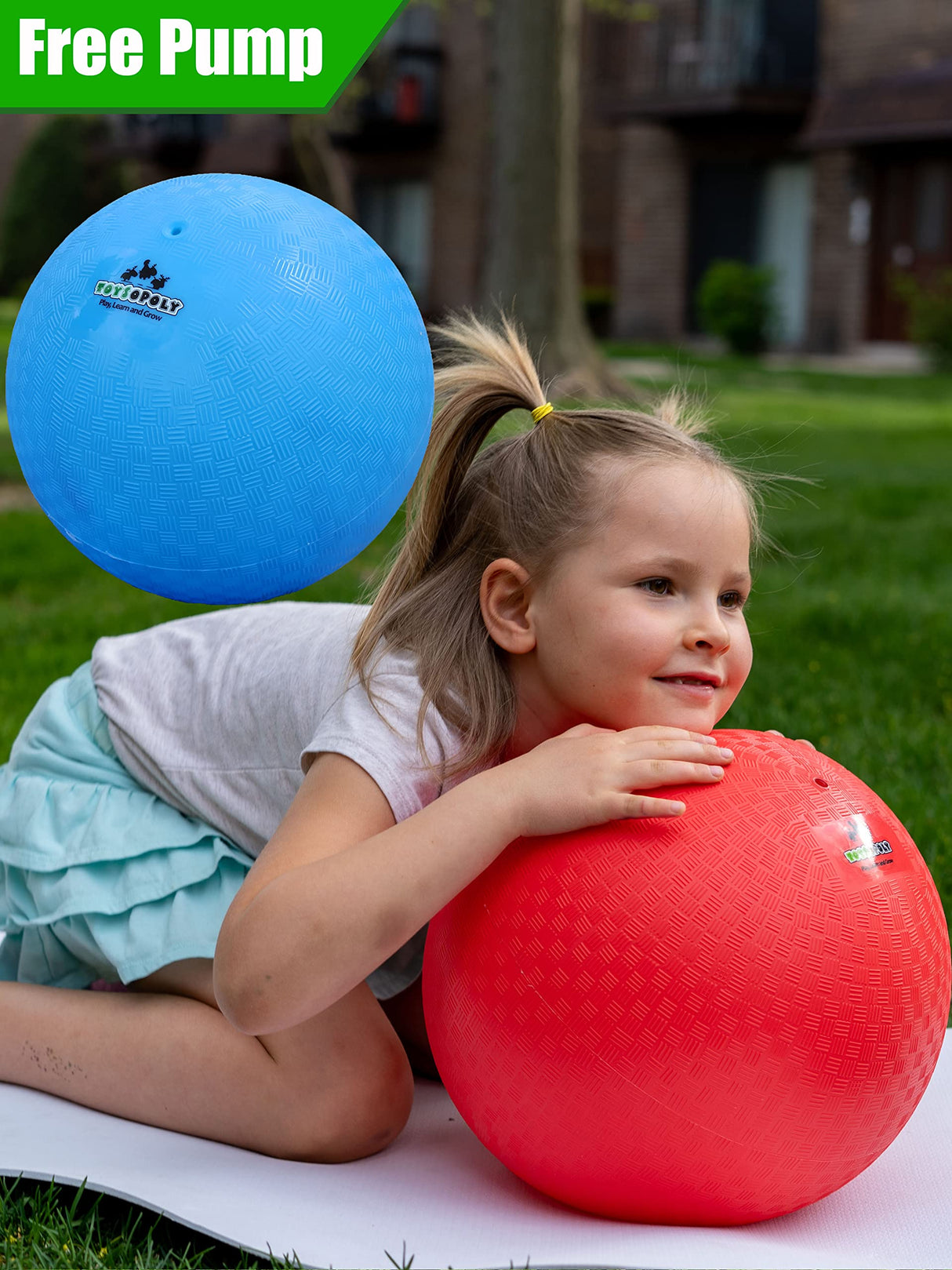 Premium Playground Balls 13 Inch (2 Pack) Best Bouncy Dodge Balls, Handball, Kickball Four Square for Boys Girls. Exercise Yoga Balls Workout Therapy Fitness Pilates Balance + Pump