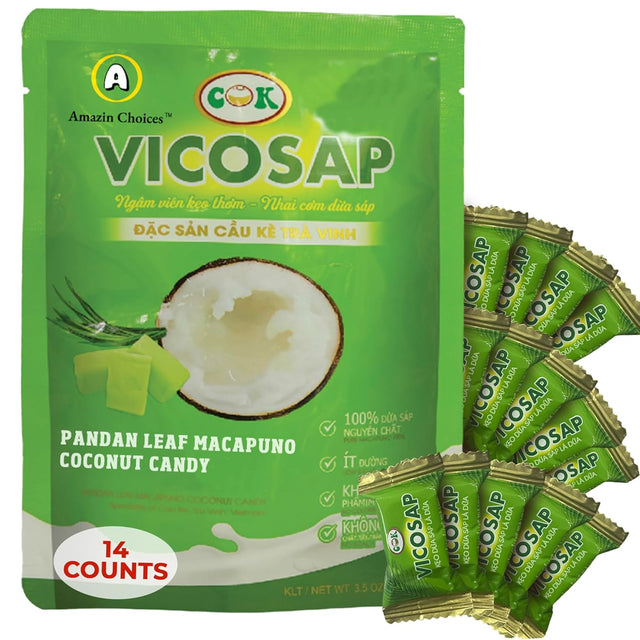 Amazin Choices Coconut Candy Snacks. Pandan Leaf Macapuno Coconut Candy. Vegan Candy and Low Sugar Snacks. Chewy Coconut Snacks - Snack Viet - Fruit Snack - Pack of One (3.5Oz)