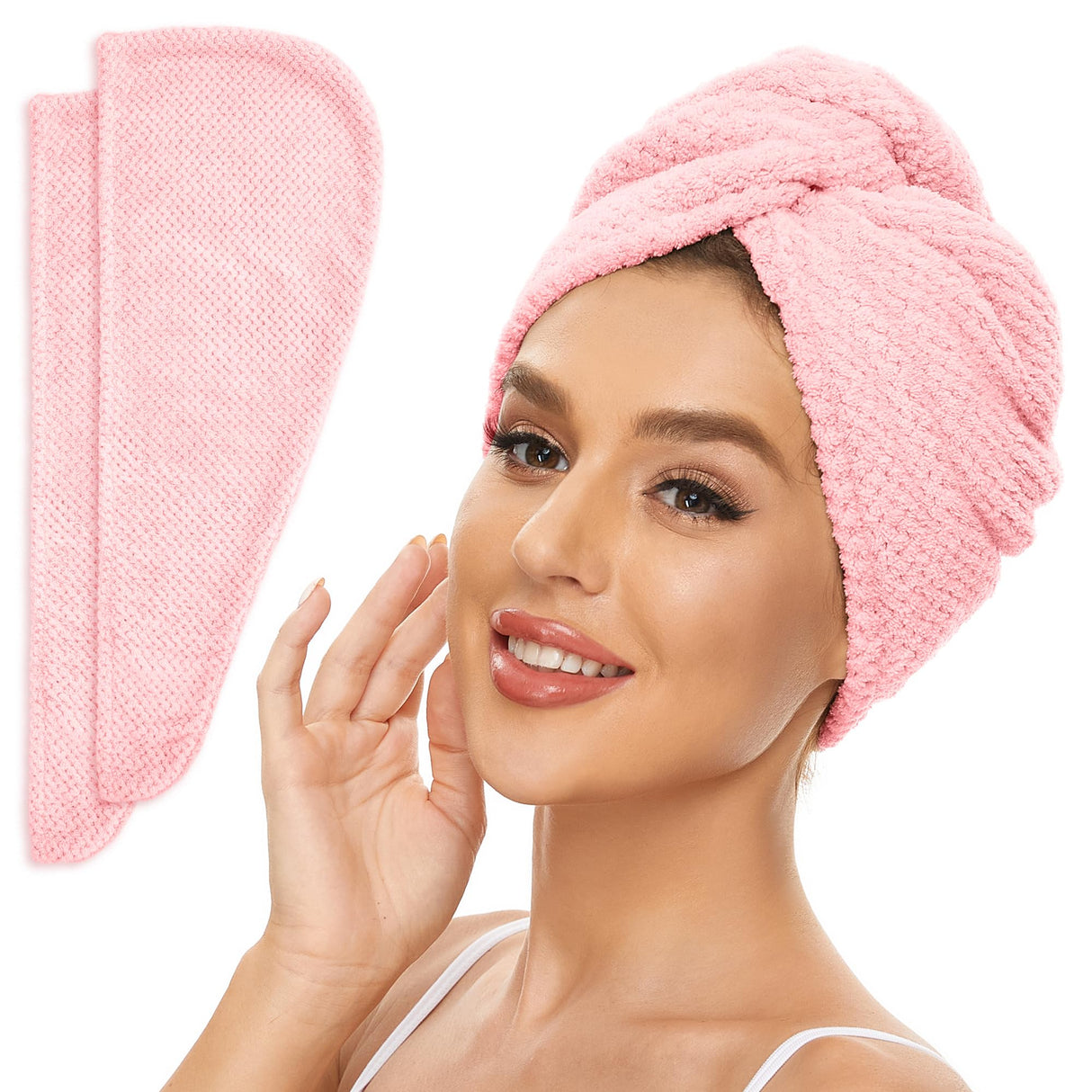 2 Pack Microfiber Hair Towel Wrap for Women, Anti Frizz Quick Drying Hair Turban for All Hair Style, Absorbent and Lightweight (Beige + Grey)