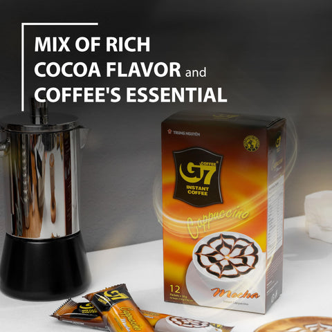 TRUNG NGUYEN G7 CAPPUCINO MOCHA Instant Coffee for Energy Boost - Rich Cocoa Aroma, Thick & Soft Foam Milk - Strong and Pure Vietnamese Instant Coffee (12 Sticks/Box)