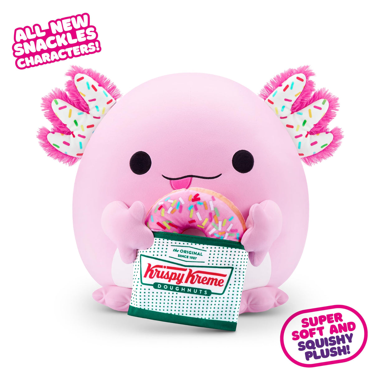 Snackles Series 2 Axolotl & Krispy Kreme 8 Inch Plush by ZURU, Ultra Soft Plush, Collectible Plush with Real Licensed Brands, Stuffed Animal, Giftable