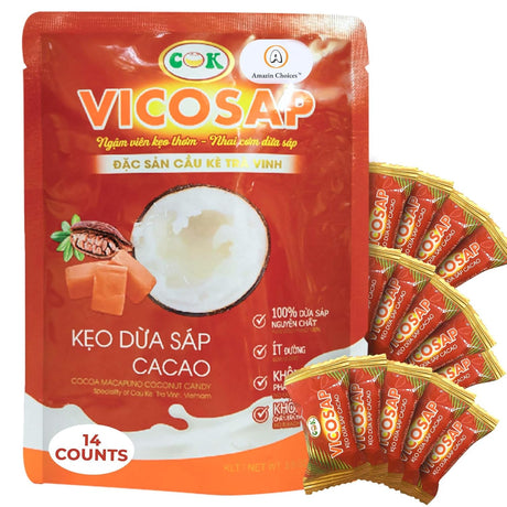 Amazin Choices Cocao Macapuno Coconut Candy. Vietnamese Sweet Macapuno Coconut Candy. Low Sugar and Vegan Friendly Snacks for Parties - Viet Snack - Pack of One (3.5Oz)