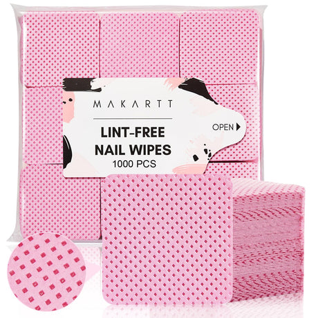 Makartt Lint Free Nail Wipes: Nail Polish Remover Pads 1000PCS Eyelash Extension Glue Wipes, Super Absorbent Soft Gel Nails Wipes Dry Wipes for Nail Prep and Gel Polish Remover, Pink