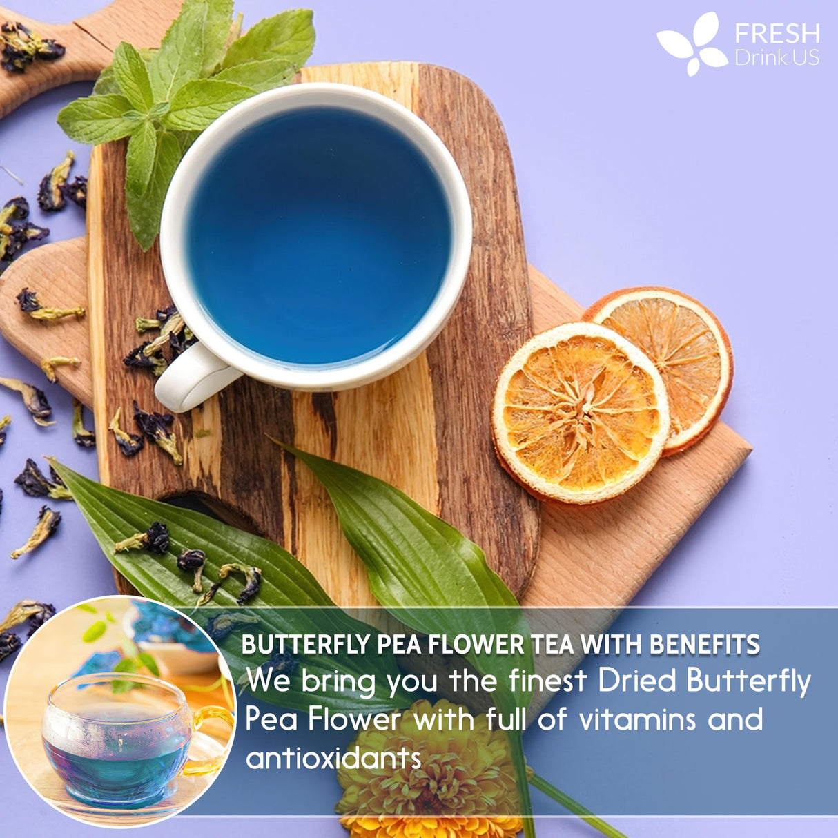 Premium 1010+ Butterfly Pea Flowers, 100% Natural & Pure from Whole Butterfly Pea Flowers Leaves, Wildcrafted, Blue Pea Flowers Tea, Butterfly Pea Flowers Loose Leaf Herbal Tea, No Gluten, Vegan