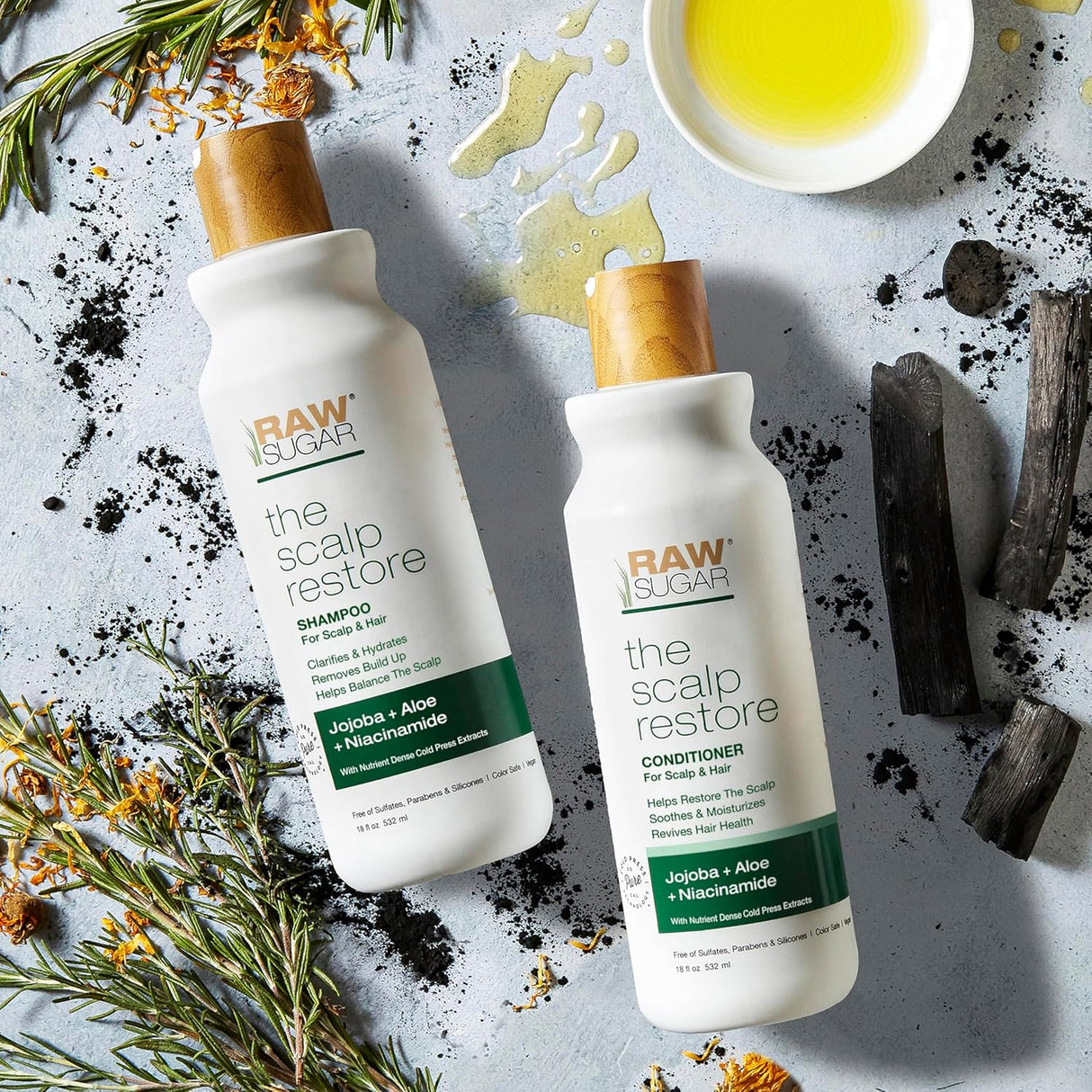 Raw Sugar Scalp Restore Hair Care Bundle, Shampoo and Conditioner Set with Jojoba, Aloe and Niacinamide, Formulated without Sulfates + Parabens