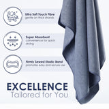 Microfiber Hair Towel Wrap for Women - Large, Rectangle (27x40 Inches). Anti-Frizz Hair Towel with Elastic Band for Long, Curly, Thick Hair - Included Reusable Carry Bag (Grey)