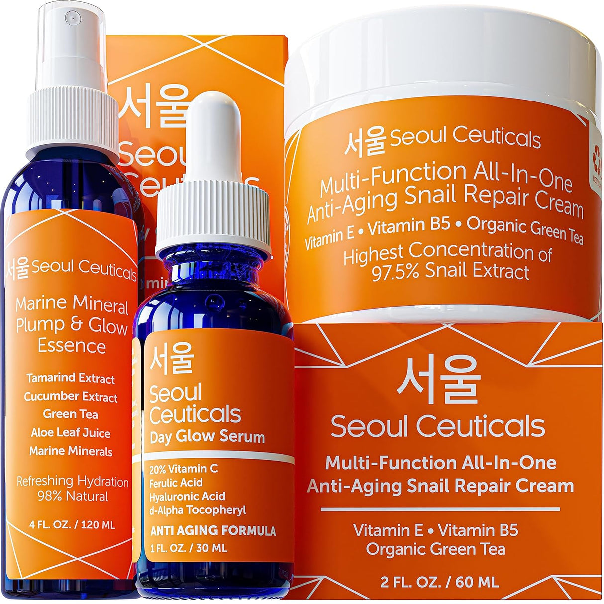 SeoulCeuticals Korean Beauty Products Korean Skin Care Set Includes Toner, Serum & Moisturizer - This K Beauty Routine Regimen Will Provide Your Skin With That Healthy Youthful Glow