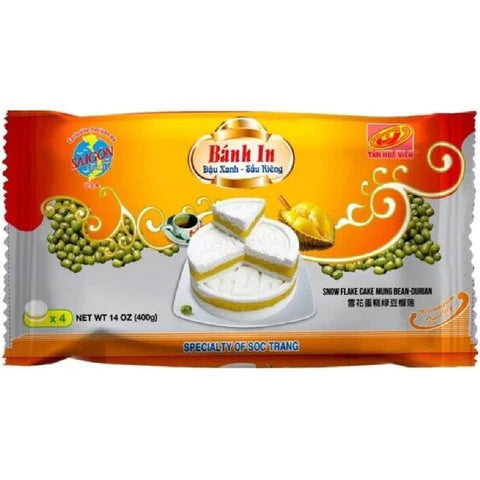 Tan Hue Vien Snow Flake Cake - Mung Bean , Durian, 400G, 4 packs