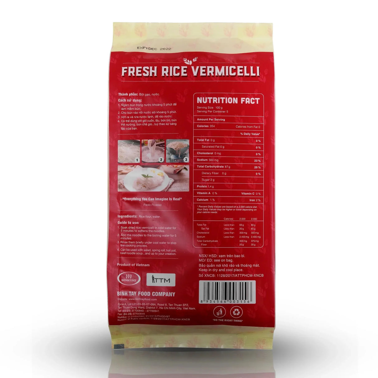 Premium Fresh Rice Vermicelli Noodles 1.1 Lbs (500g)