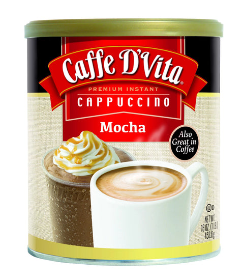 Caffe D'Vita Premium Instant Mocha Cappuccino, 16 oz Canister, 60 Calories
