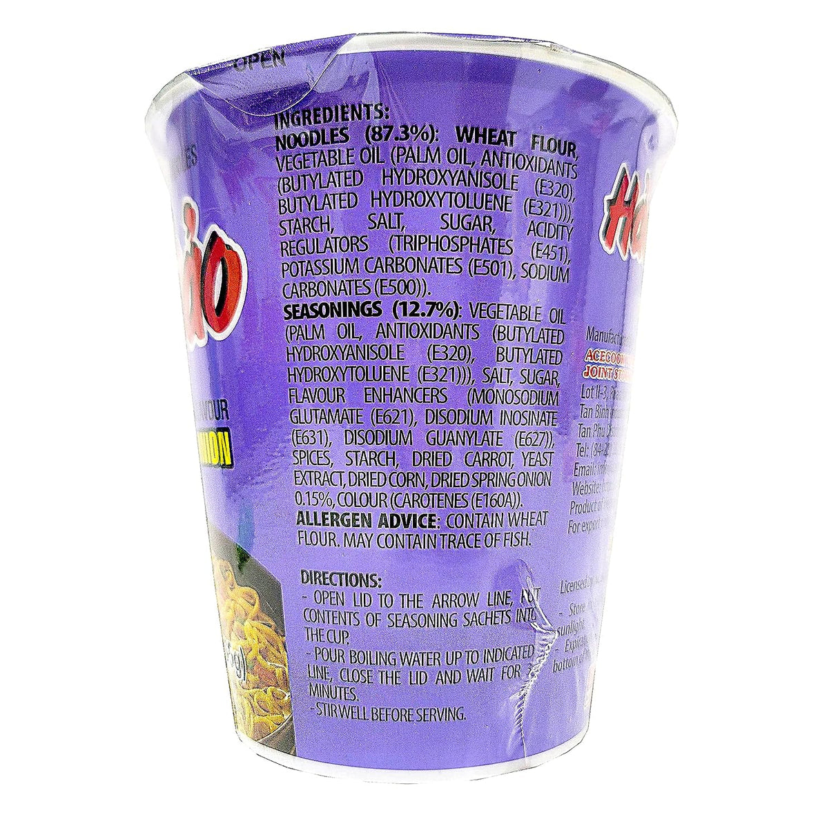 ACECOOK Hao Hao Instant Noodles Cups - Sate Onion Flavor, 12 Cups X 2.29 OZ - Pinsot