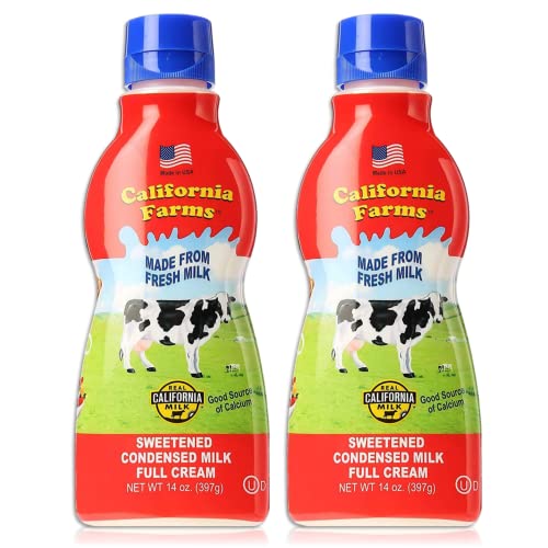 California Farms Sweetened Condensed Milk Full Cream in Squeeze Bottle! Made from Fresh Milk - 14 Oz/ 2 Bottles - Pinsot