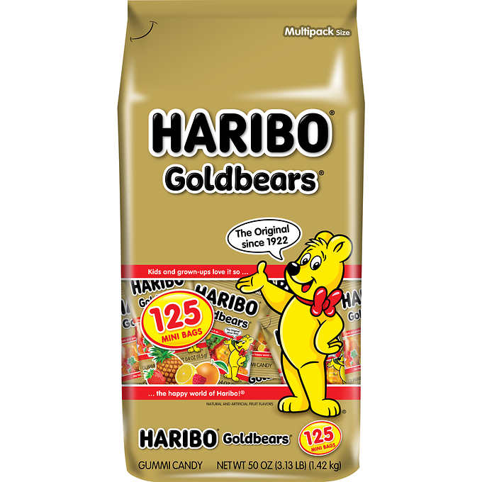 Haribo Goldbears Gummi Candy, Mini Bags, 0.4 oz, 125-count