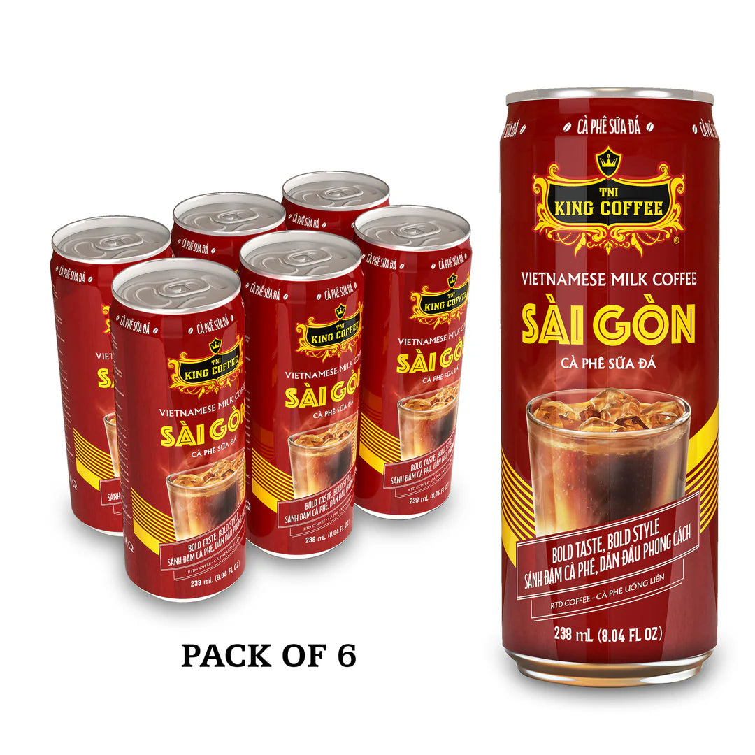 King Coffee RTD Ca Phe Sua Da Sai Gon (Vietnamese Iced Milk Coffee) | Pack of 6 Can | Strong, Bold and Unique Taste 8.04 ozoz