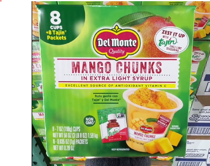 Del Monte Fruit Naturals Mango Chunks in Extra Light Syrup 7 oz cup, pack of 8