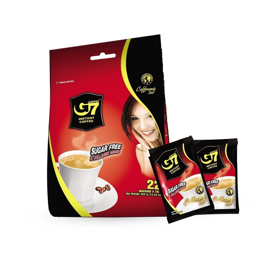 Trung Nguyen G7 Instant Coffee Sugar Free + Collagen, 22 Sachets X 16g