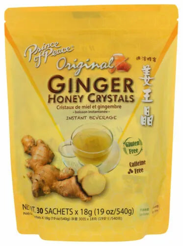 Instant Ginger Honey Crystals Family Value Pack 60 Sachets 18g per Sachets (Total 38oz/ 1080g) By Prince of Peace