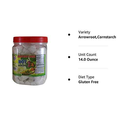 Arrowroot Bot San Day Asian Thickener. Snack Sized Chunks of Crunchy Arrow Root Starch, 14 oz Jar.