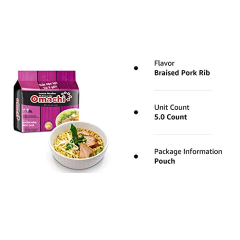 OMACHI Golden Potato Noodles - Beef ,Pork, Shrimp Flavors - Made with Natural Ingredients (Braised Pork Rib, Pack of 30)