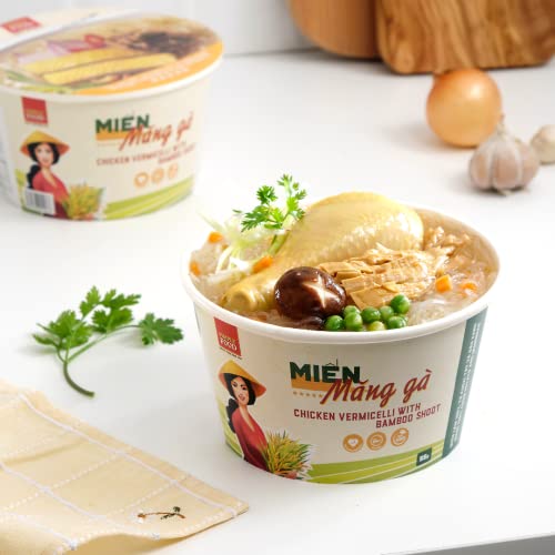 SIMPLY FOOD Instant Chicken and Bamboo Glass Noodles (Miến Măng Gà) - 9 BOWLS/ 55g each – Chewy, Clear Glass Vermicelli Noodles in a Savory Chicken and Bamboo Broth