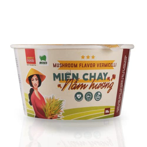 SIMPLY FOOD Instant Mushroom Glass Noodles (Miến Chay Nấm Hương) - 9 BOWLS/ 55g each – Delicious, Clear Glass Vermicelli Noodles in a Flavorful Vegetarian Mushroom Broth