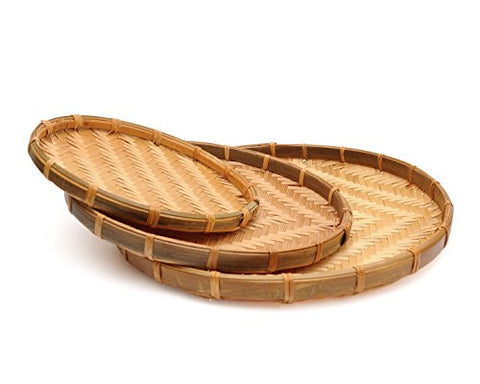 3 Sets of Vietnam Traditional Handmade Round Rattan Wicker Serving Basket Trays Food Kitchen Home Decor