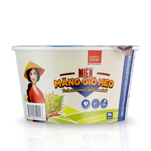 SIMPLY FOOD Instant Pork and Bamboo Shoot Glass Noodles (Mi_n M_ng Gi˜ Heo T™) - 9 BOWLS/ 55g each Ð Delicious, Clear Glass Vermicelli Noodles in a Flavorful Pork Broth