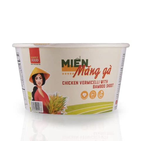 SIMPLY FOOD Instant Chicken and Bamboo Glass Noodles (Miến Măng Gà) - 9 BOWLS/ 55g each – Chewy, Clear Glass Vermicelli Noodles in a Savory Chicken and Bamboo Broth
