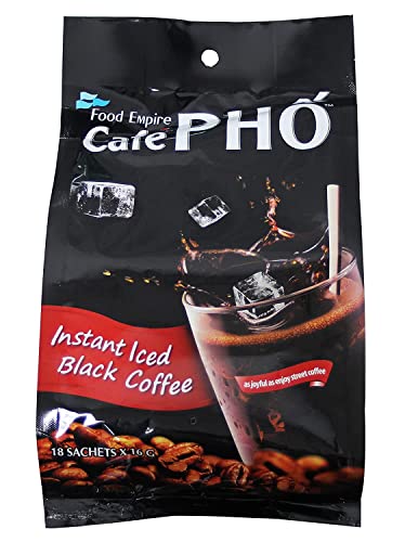 Cafe Pho Vietnamese Instant Coffee Mix, Iced Black Coffee, Cafe Den Da, Single Serve Coffee Packets, Bag of 18 Sachets, Pack of 1