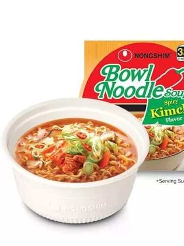 Nongshim Ramyun Noodles with Seasoning Mix Bowls Bundle. Includes 12 Bowls 3.03 Oz Spicy Kimchi Flavor