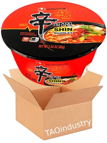 Nongshim Shin Ramyun Spicy Beef Ramen Noodle Soup Bowls Bundle. Includes 12 Bowls 3.03 Oz Shin Flavor