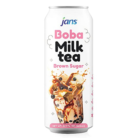 Jans Boba Milk Tea Brown Sugar Flavor, Thick Sweet and Creamy Milk tea beverages with tapioca bubble boba, milky boba taiwanese tea 16.9 fl oz per can (Pack of 1)
