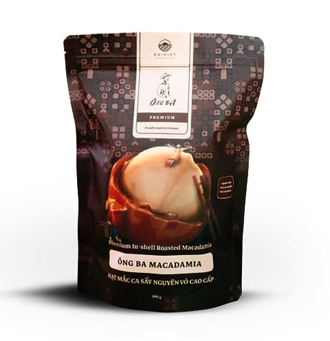 Ong Ba Premium Vietnamese Roasted Macadamia Nuts, Unsalted, In-shell | 500g | 17.6 oz |