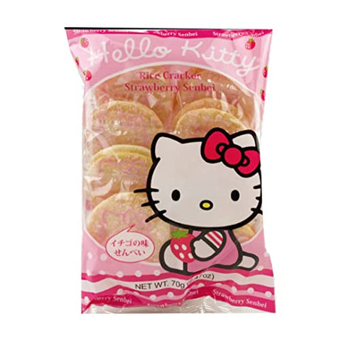 Hello Kitty Strawberry Senbei (2.47oz). Light & crispy rice crackers with strawberry flavor