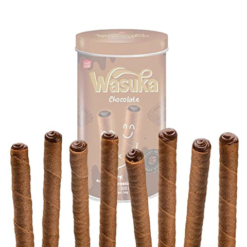 Wasuka Wafer Rolls Chocolate Flavor Premium Snack with 100% Natural ingredient and pure satisfaction healthy and natural wafer rolls - 10.58oz Tin Package Creamy recipe. Since 1994 (Pack of 1)
