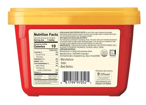 Gochujang 1.1lb, Korean Red Chili Pepper Paste, Spicy, Sweet, Traditional Fermented Condiment, 100% Brown Rice, No Corn Syrup, Medium Hot, 1.1lb