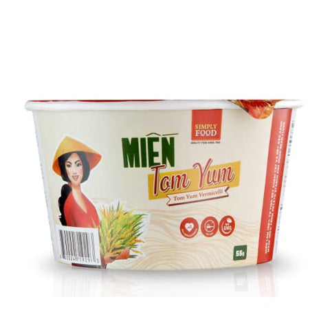 SIMPLY FOOD Instant Thai-Styled Tom Yum Glass Noodles (Mi_n Tom Yum T™) - 9 BOWLS/ 55g each Ð Delicious, Clear Glass Vermicelli Noodles in a Spicy and Citrusy Broth