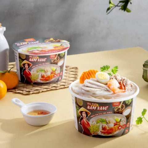 SIMPLY FOOD Instant Phnom Penh Rice Noodles (Hủ Tiếu Nam Vang) - 9 BOWLS/ 75g each – Delicious, Thin, Flat, White Rice Noodles in a Savory Pork Broth