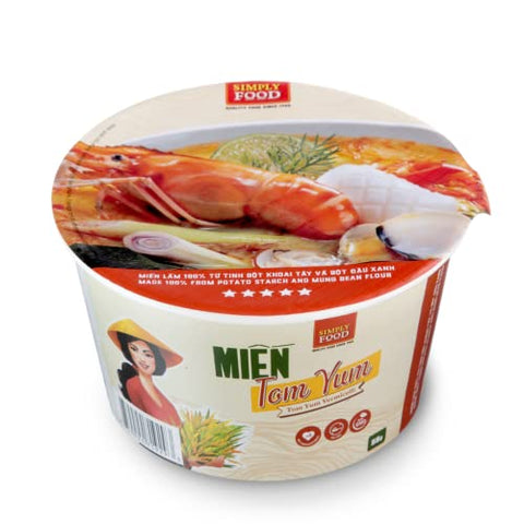 SIMPLY FOOD Instant Thai-Styled Tom Yum Glass Noodles (Mi_n Tom Yum T™) - 9 BOWLS/ 55g each Ð Delicious, Clear Glass Vermicelli Noodles in a Spicy and Citrusy Broth