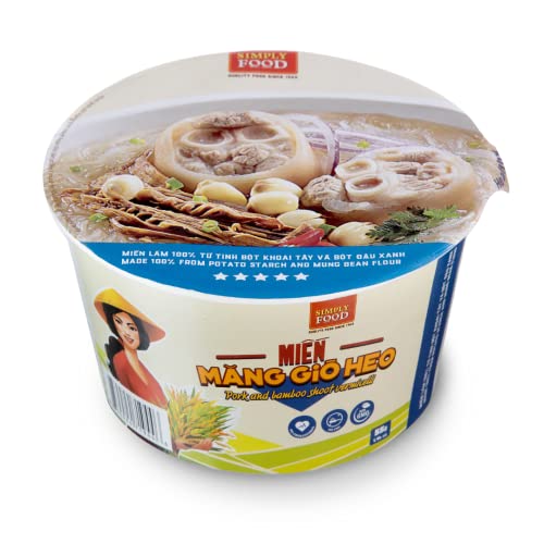 SIMPLY FOOD Instant Pork and Bamboo Shoot Glass Noodles (Mi_n M_ng Gi˜ Heo T™) - 9 BOWLS/ 55g each Ð Delicious, Clear Glass Vermicelli Noodles in a Flavorful Pork Broth