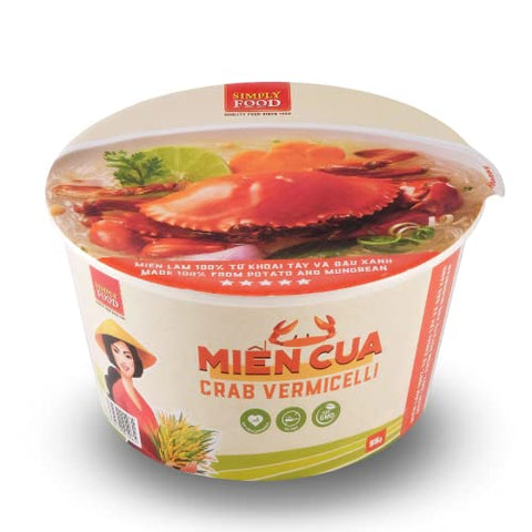 SIMPLY FOOD Instant Crab Glass Noodles (Miến Cua) - 9 BOWLS/ 55g each – Chewy, Clear Glass Vermicelli Noodles in a Seafood Crab Broth