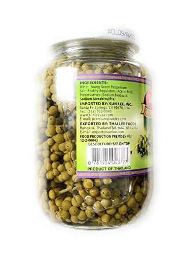 Sunlee Young Green Peppercorn in Brine 16 oz., Shipped by Thai Pantry.net