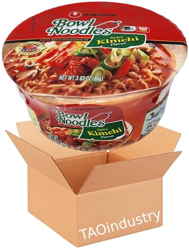 Nongshim Ramyun Noodles with Seasoning Mix Bowls Bundle. Includes 12 Bowls 3.03 Oz Spicy Kimchi Flavor