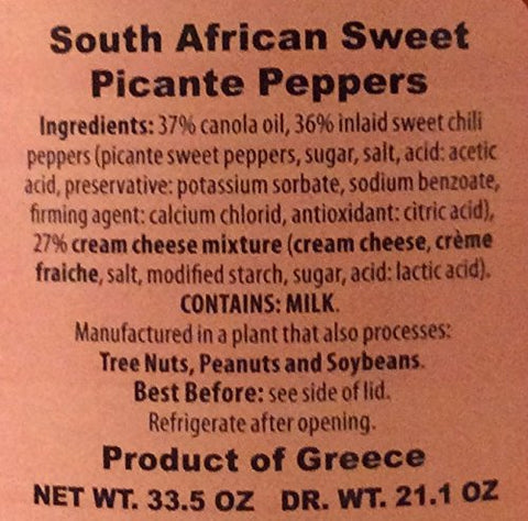 South African Sweet Picante Peppers Stuffed With Cream Cheese 33.5 oz