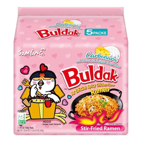 SAMYANG Carbonara Buldak Chicken Flavor Ramen - Spicy Creamy Pasta Noodles – 22.9 Oz (pack of 1) (total 5 pcs)