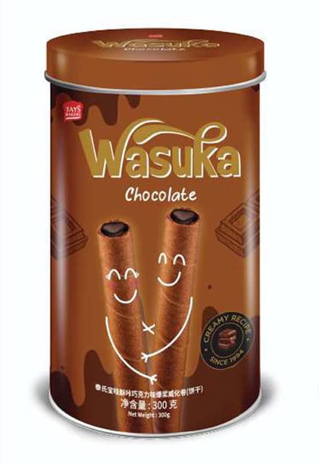 Wasuka Wafer Rolls Chocolate Flavor Premium Snack with 100% Natural ingredient and pure satisfaction healthy and natural wafer rolls - 10.58oz Tin Package Creamy recipe. Since 1994 (Pack of 1)