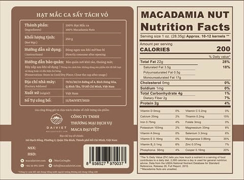 Ong Ba Premium Vietnamese Roasted Macadamia Nuts, Unsalted, Pre-shelled | 250g | 8.8 oz |